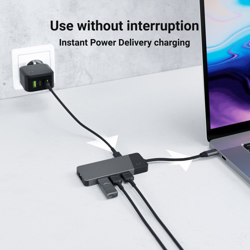 Green Cell HUBGC01 - USB Type-C - HDMI - USB 3.2 Gen 2 (3.1 Gen 2) Type-A - USB 3.2 Gen 2 (3.1 Gen 2) Type-C - MicroSD (TransFlash) - SD - 5000 Mbit/s - 60 Hz -