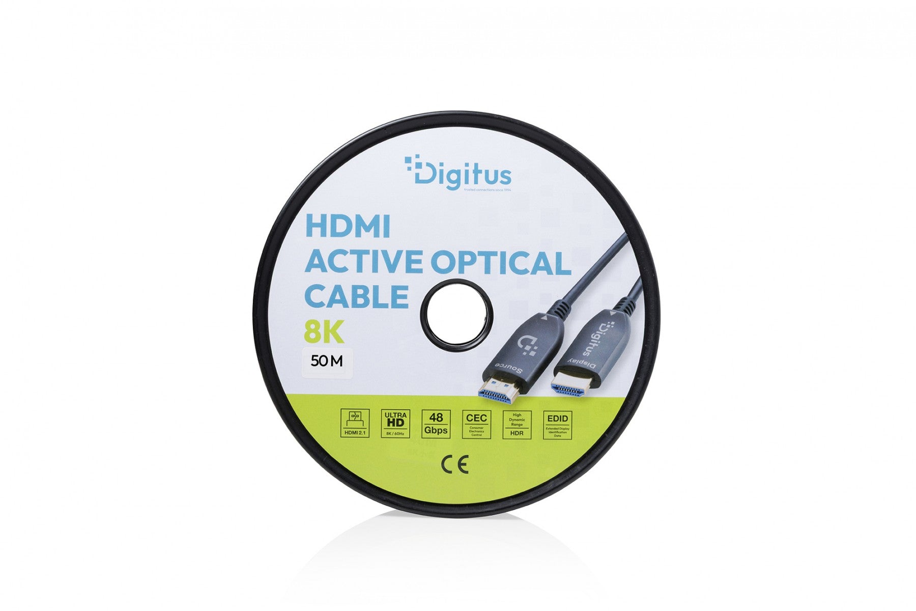 Digitus AK-330126-500-S Câble HDMI AOC hybride | HDMI-A mâle-mâle | HDMI 2.1 | UHD-2 8K@60Hz | 48Gbps |HDR, eARC, HDCP 2.2, CEC | 50m