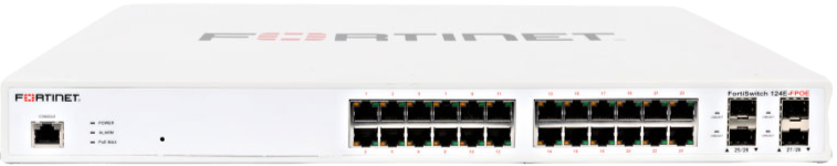 Fortinet FS-124E-POE commutateur réseau Géré L2 Gigabit Ethernet (10/100/1000) Connexion Ethernet, supportant l'alimentation via ce port (PoE) 1U Blanc