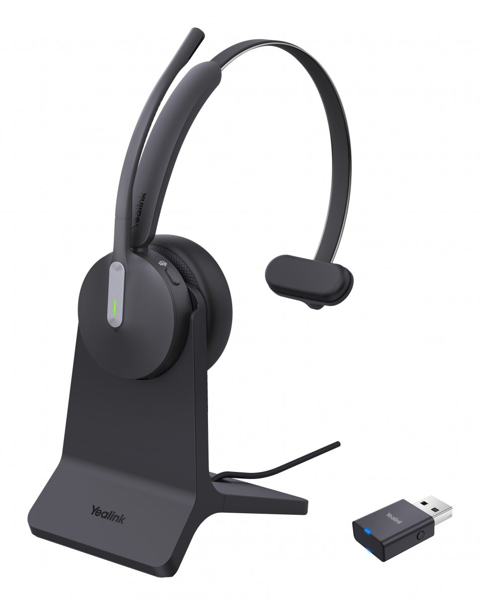 Yealink WH64 Hybird Mono with Charging Stand Teams Sans fil Arceau Bureau/Centre d'appels USB Type-C Bluetooth Socle de chargement Noir