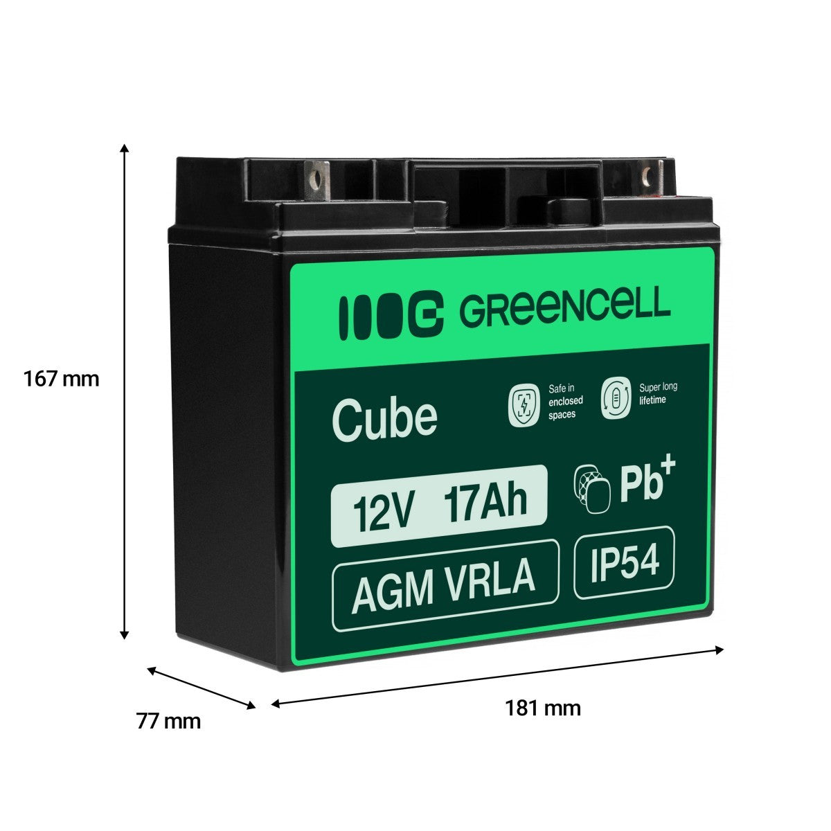 Green Cell AGM Battery Lead Acid VRLA 12V 17Ah for motor boats and electric - Battery - 17.000 mAh