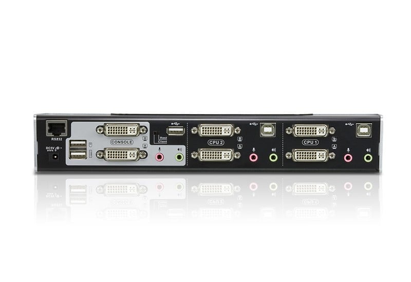 Commutateur KVMP™ deux affichages/audio DVI Dual Link USB 2 ports - 2560 x 1600 pixels - Ethernet/LAN - Grille de montage - 10,6 W - 1U - Noir - Argent