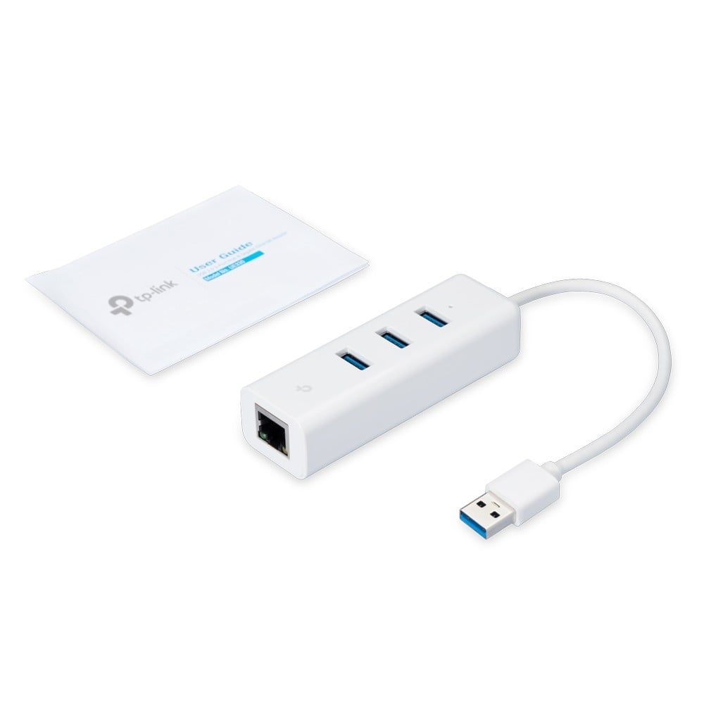 TP-LINK USB 3.0 to Gigabit Ethernet Network Adapter 3-Port USB 3.0 Hub 1 USB 3.0 connector 1 Gigabit Ethernet port 3 USB 3.0 ports