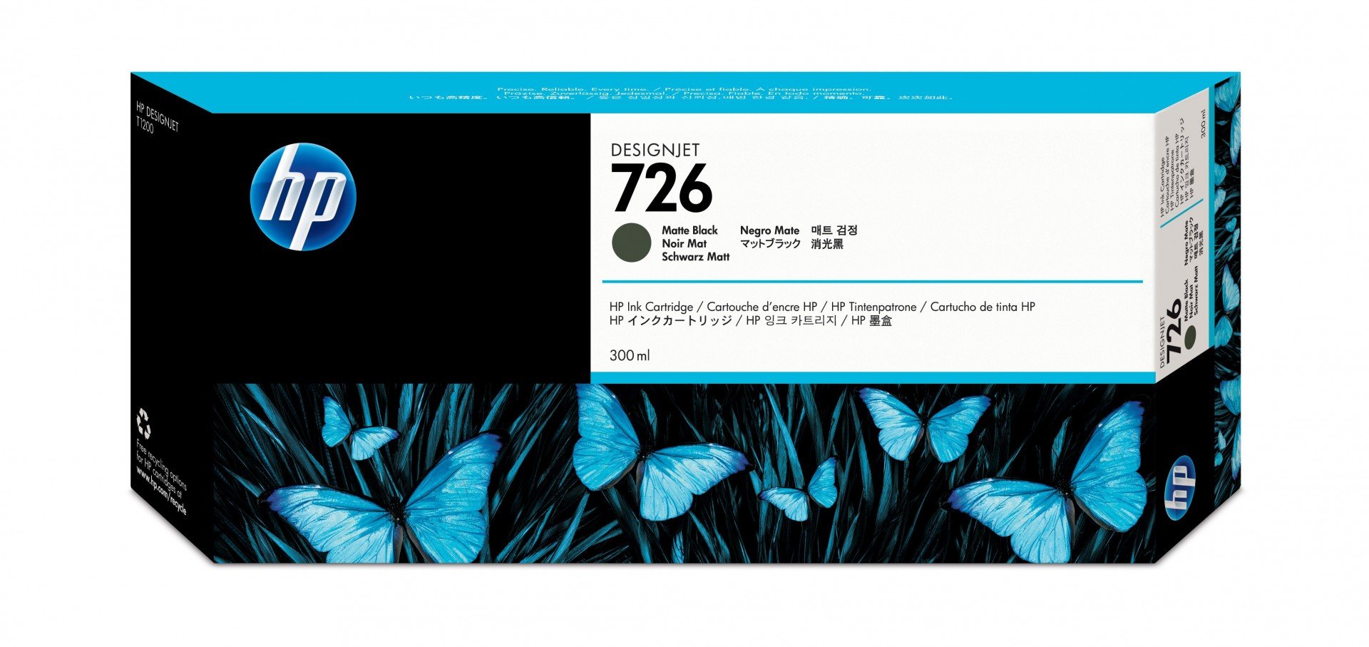 HP 726 original Ink cartridge CH575A matte black standard capacity 300ml 1-pack with Vivera Ink cartridge