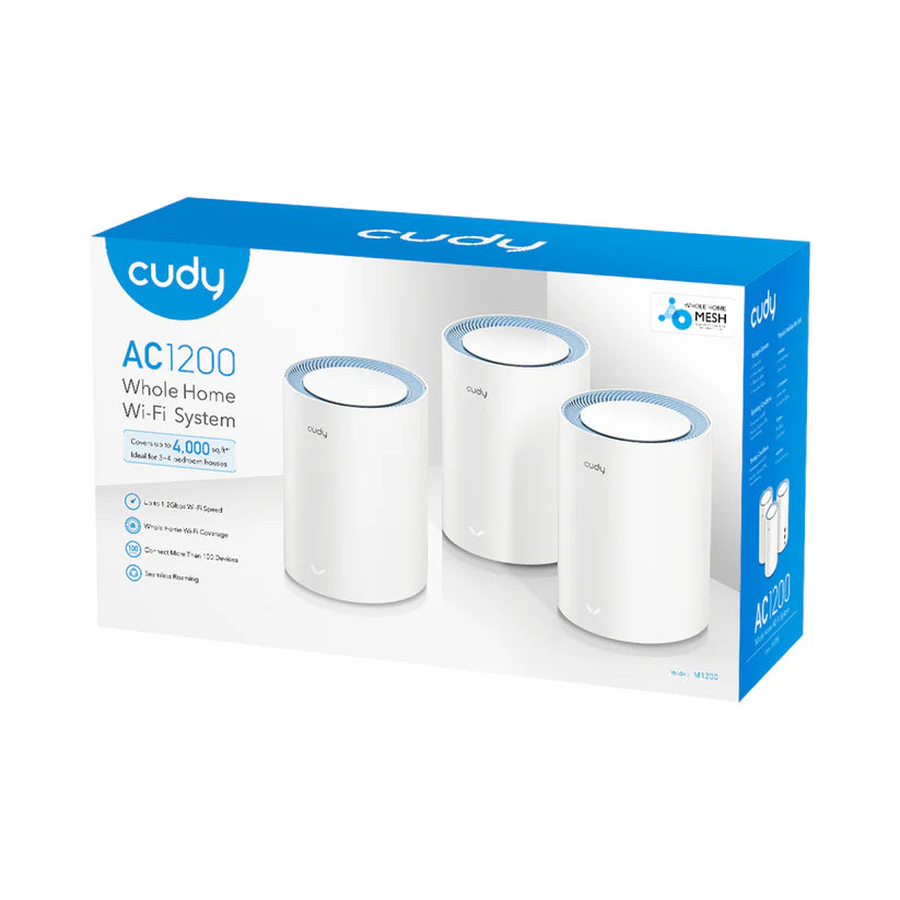 Cudy M1200 3-PACK systeme Wi-Fi maillé Bi-bande (2,4 GHz / 5 GHz) Wi-Fi 5 (802.11ac) Blanc 1 Interne