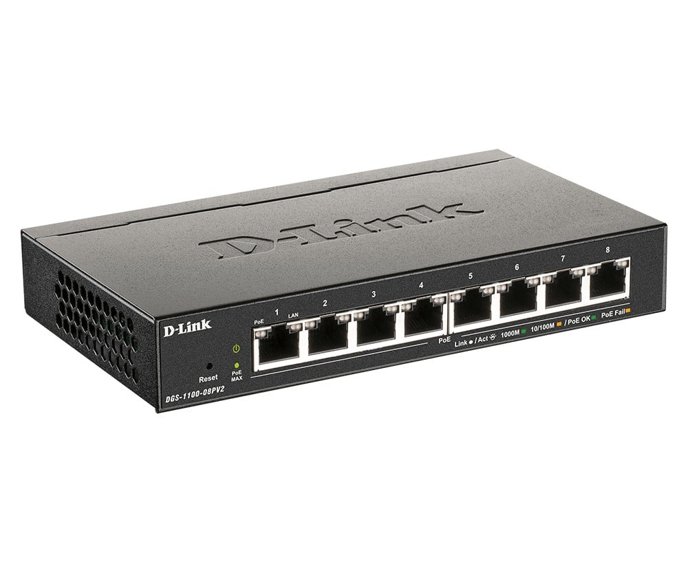 D-Link DGS-1100-08PV2 commutateur réseau Géré L2/L3 Gigabit Ethernet (10/100/1000) Connexion Ethernet, supportant l'alimentation via ce port (PoE) Noir