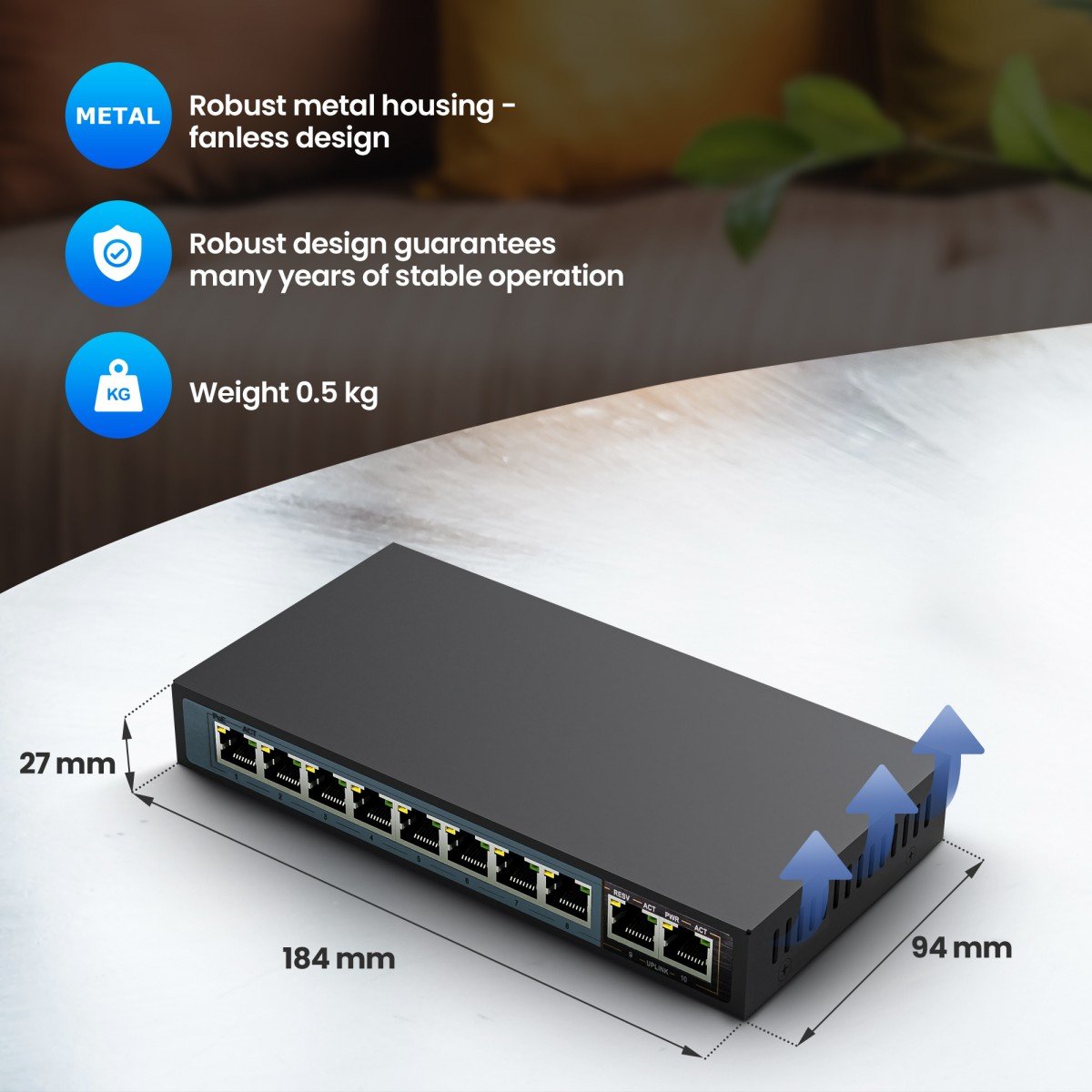 Extralink EX.3906 commutateur réseau Non-géré L2 Fast Ethernet (10/100) Connexion Ethernet, supportant l'alimentation via ce port (PoE) 1U Noir