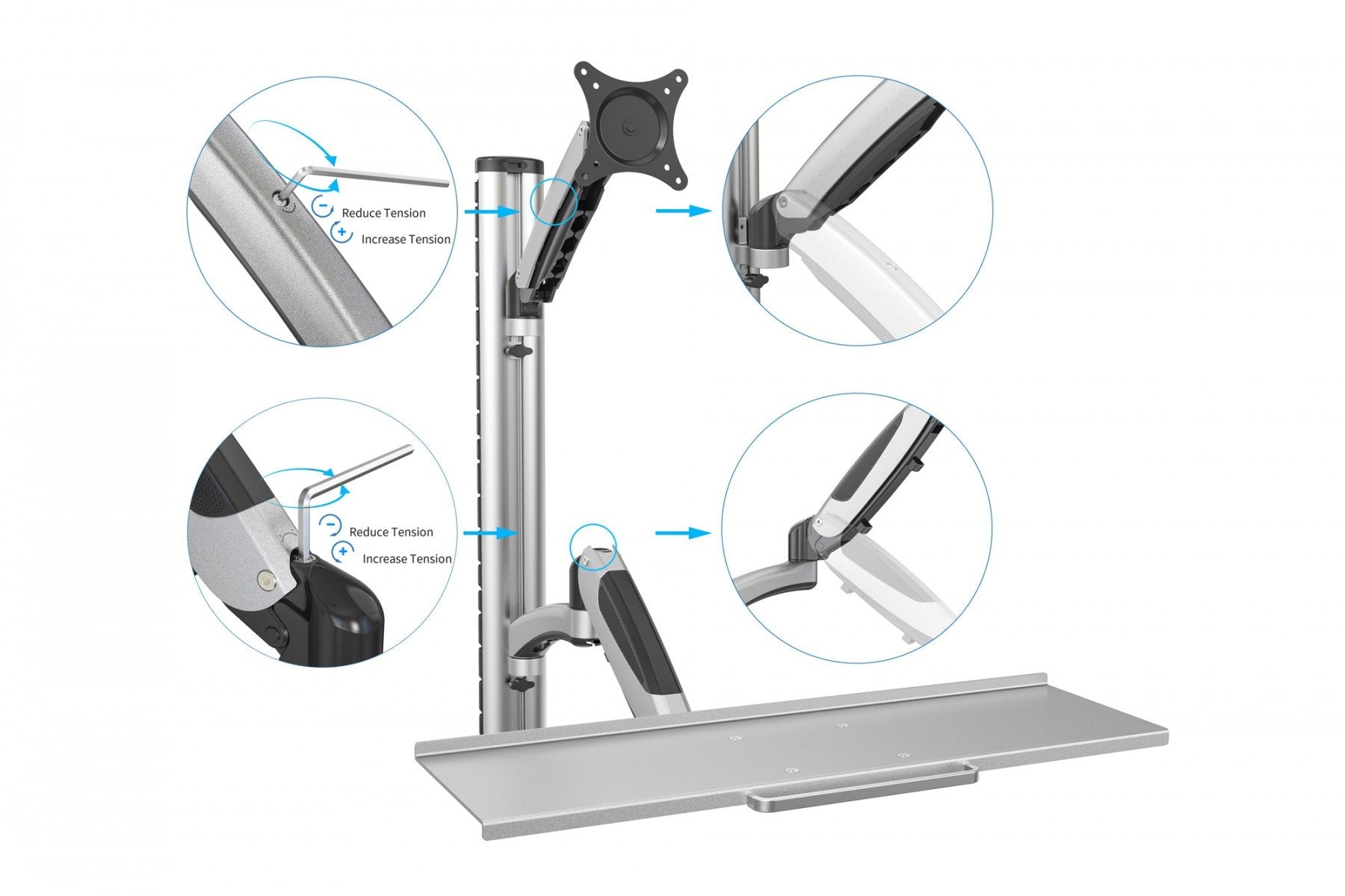"Digitus DA-90354 support d'écran plat pour bureau 68,6 cm (27"") Mur Argent"