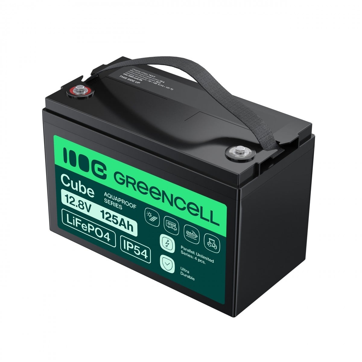 Green Cell LFPGC12V125AH CUBE LiFePO4 125Ah 12.8V 1600Wh Batterie Lithium-Fer-Phosphate pour Camping-car, Solaire, Off-Grid, Bateau