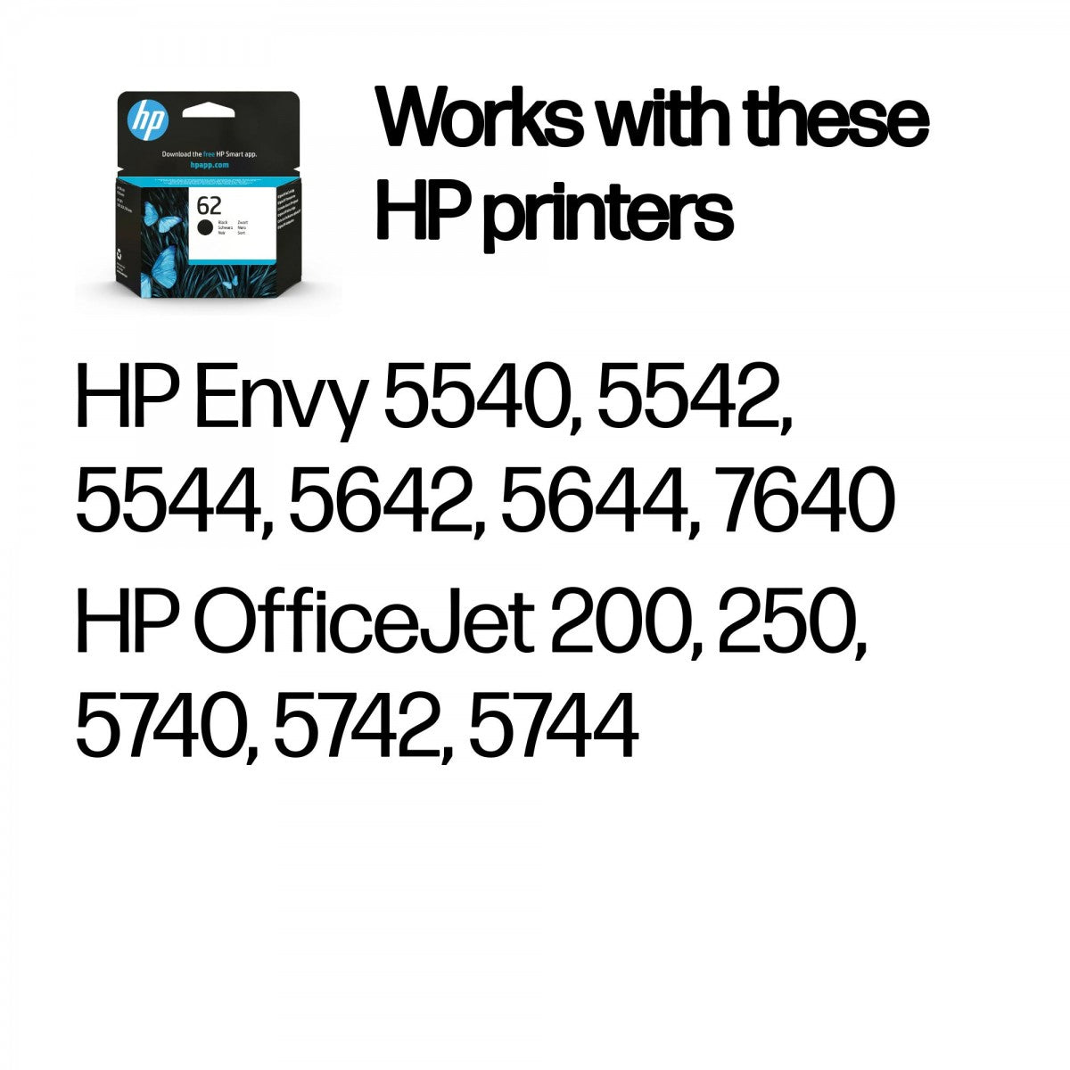 HP 62 Black Original Ink Cartridge cartouche d'encre 1 piece(s) Noir