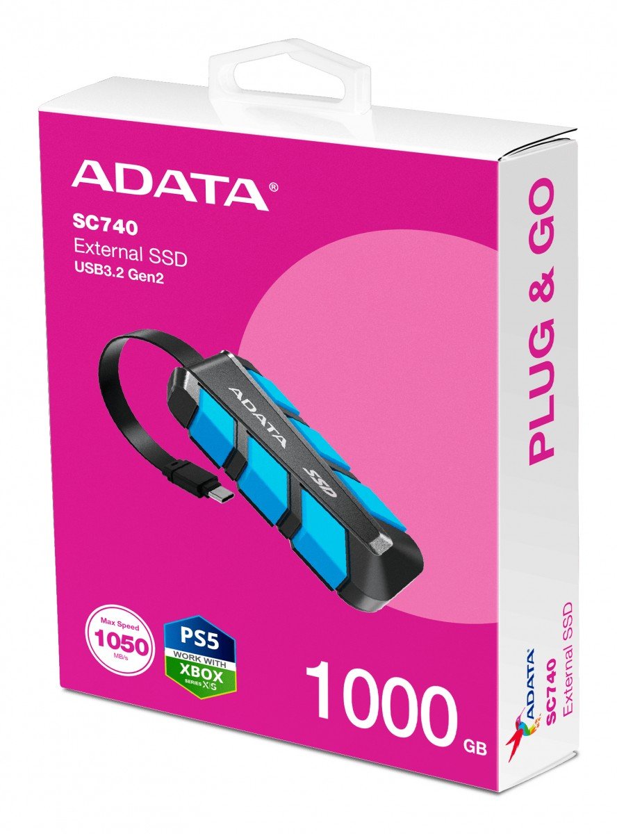 ADATA SC740 1 To USB Type-C 3.2 Gen 2 (3.1 Gen 2) Noir, Bleu