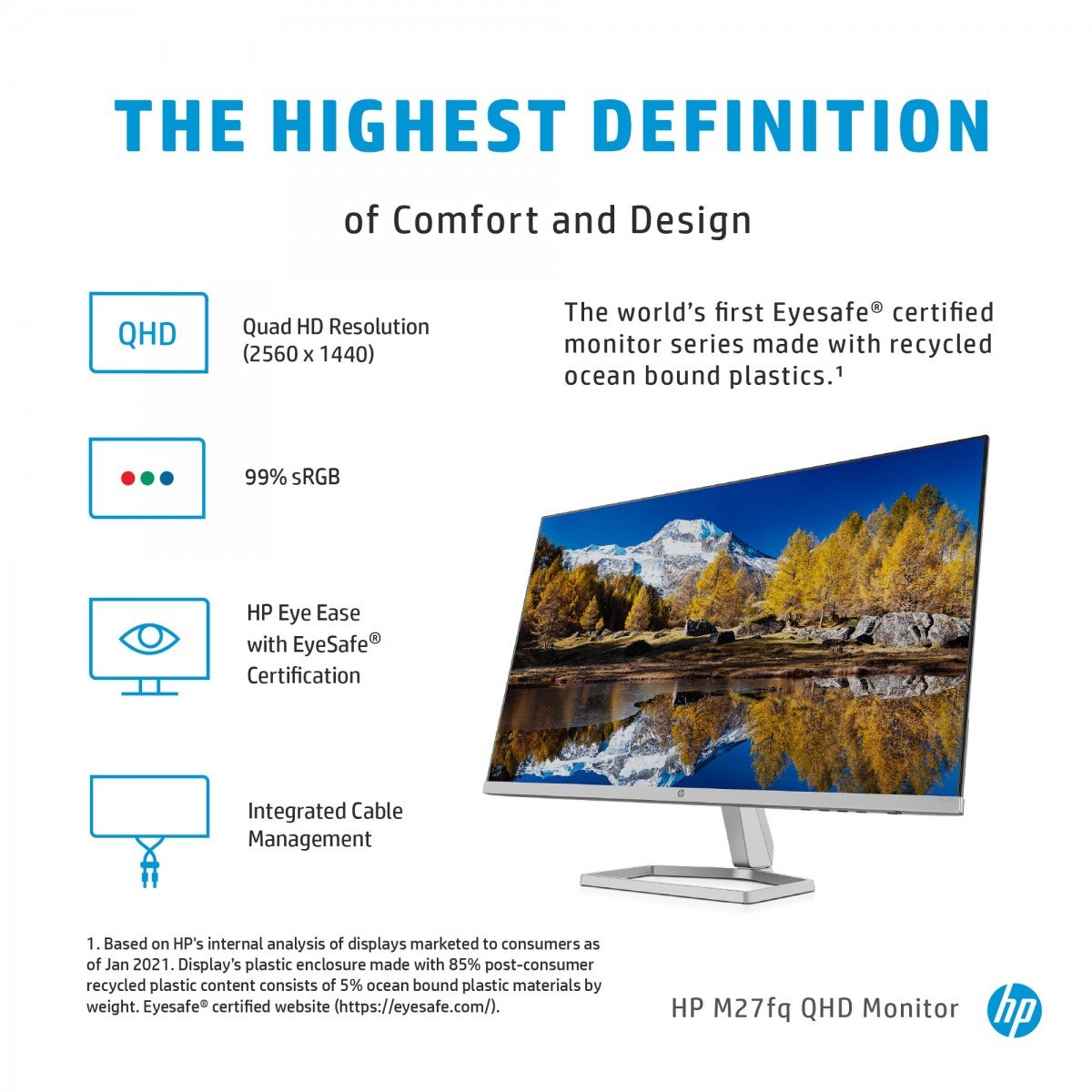 "HP M27fq QHD Monitor écran plat de PC 68,6 cm (27"") 2560 x 1440 pixels Quad HD LCD Argent"
