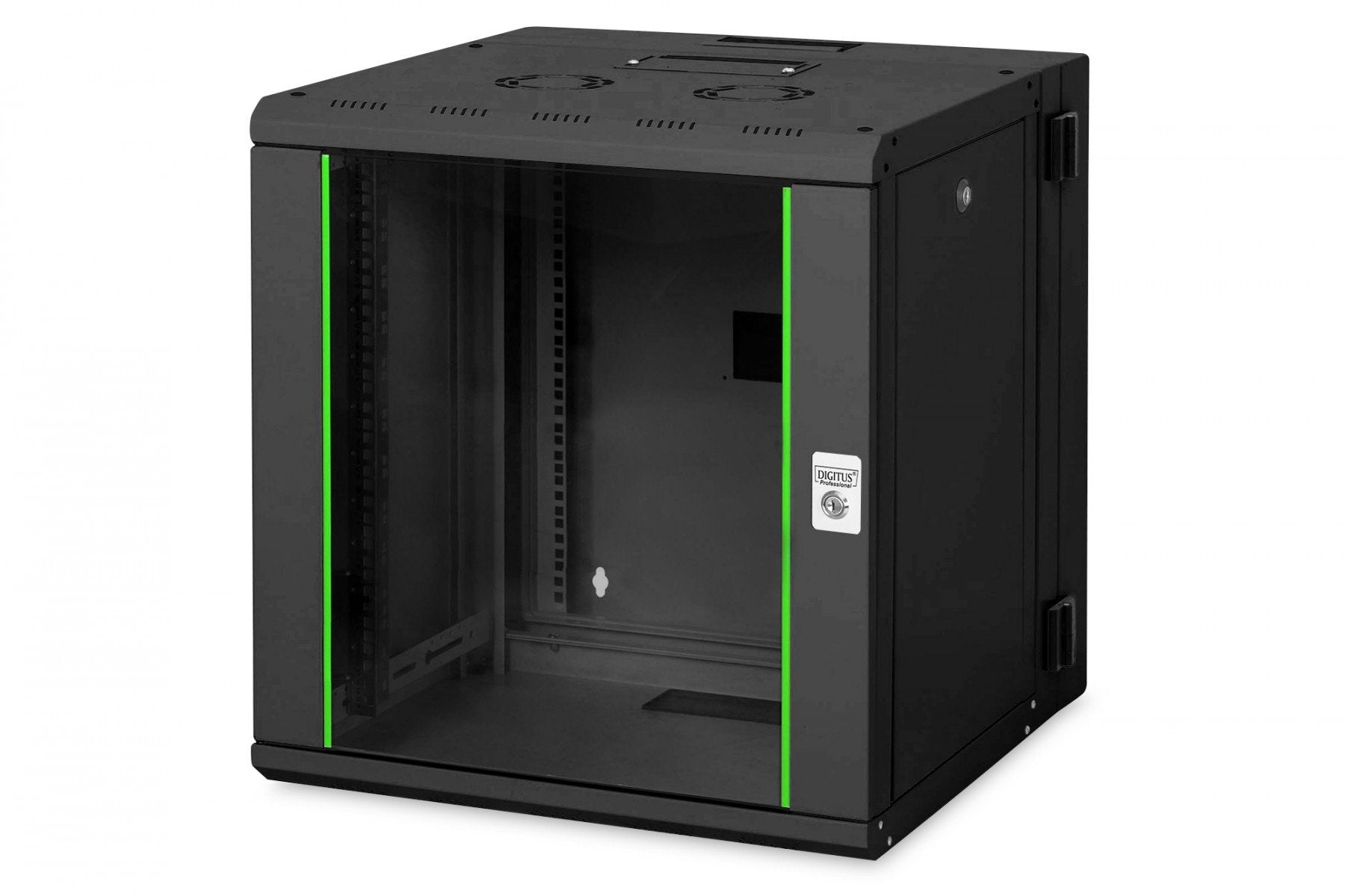 "Armoire réseau murale Unique 19"" 12U rack 600x600, porte en verre, noire, divisée, assemblée, 100 kg"