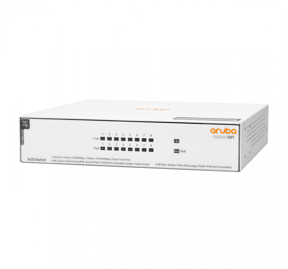 HPE Networking Instant On 1430 8G Class4 PoE 64W Switch Commutateur non géré 8 x 10/100/1000 PoE Class 4 de bureau