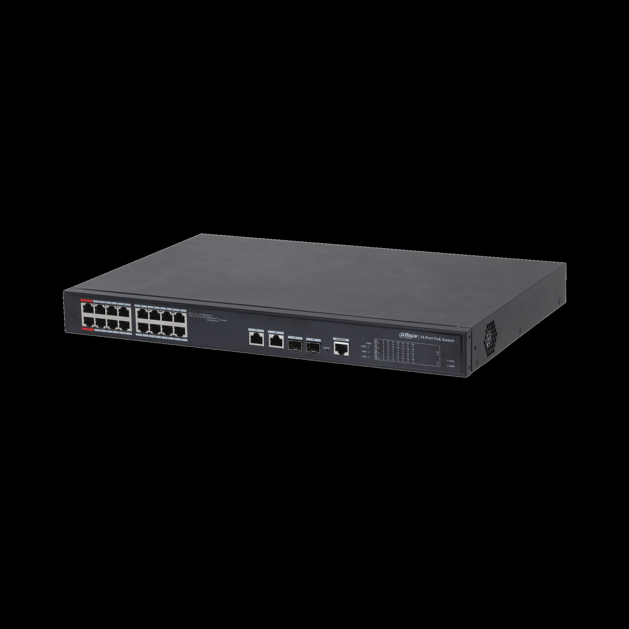 Dahua PFS4218-16ET-240-V3 Commutateur PoE géré 16 ports 100 Mbps + 2 ports Gigabit