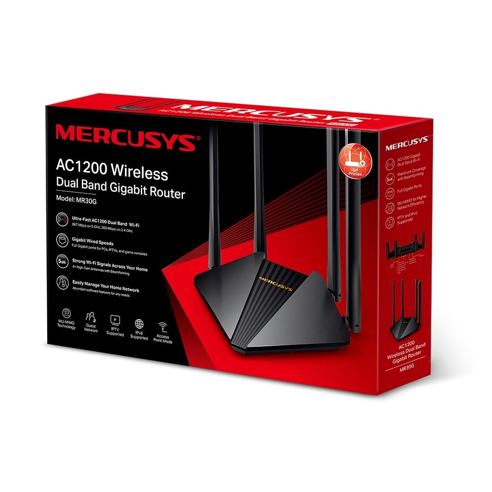 TP-LINK MERCUSYS MR30G AC1200 DualBand WiFi router 4x Fixed External Antennas 2x GE LAN 1xGE WAN MU-MIMO