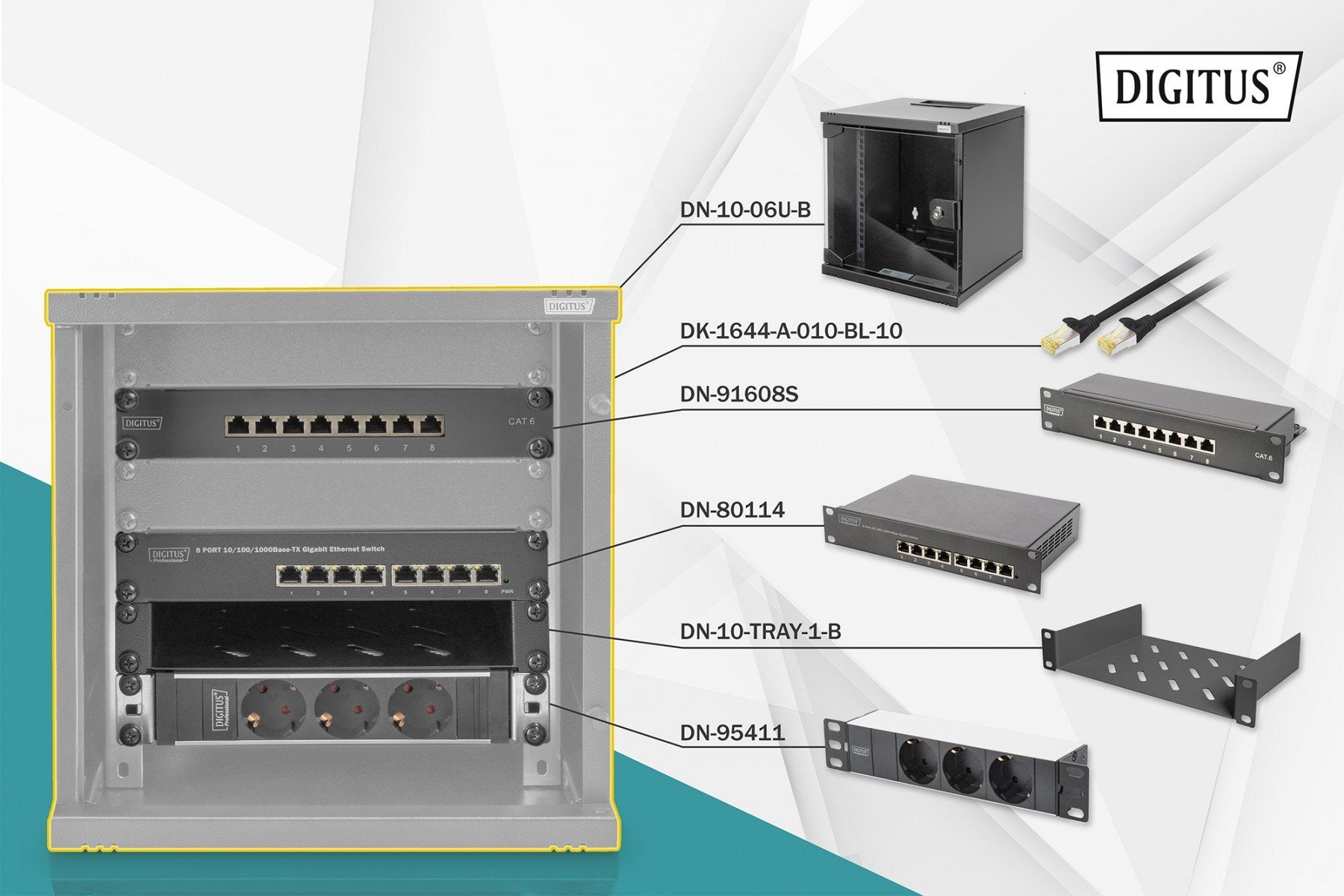 Digitus DN-10-SET-1-B étagere 6U Rack monté sur le mur Noir