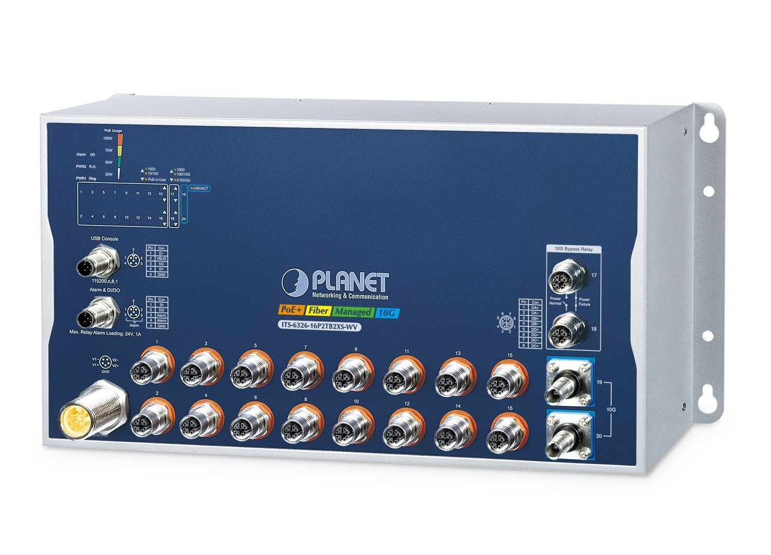 PLANET ITS-6326-16P2TB2XS-WV commutateur réseau Géré L3 Connexion Ethernet, supportant l'alimentation via ce port (PoE) Aluminium, Bleu