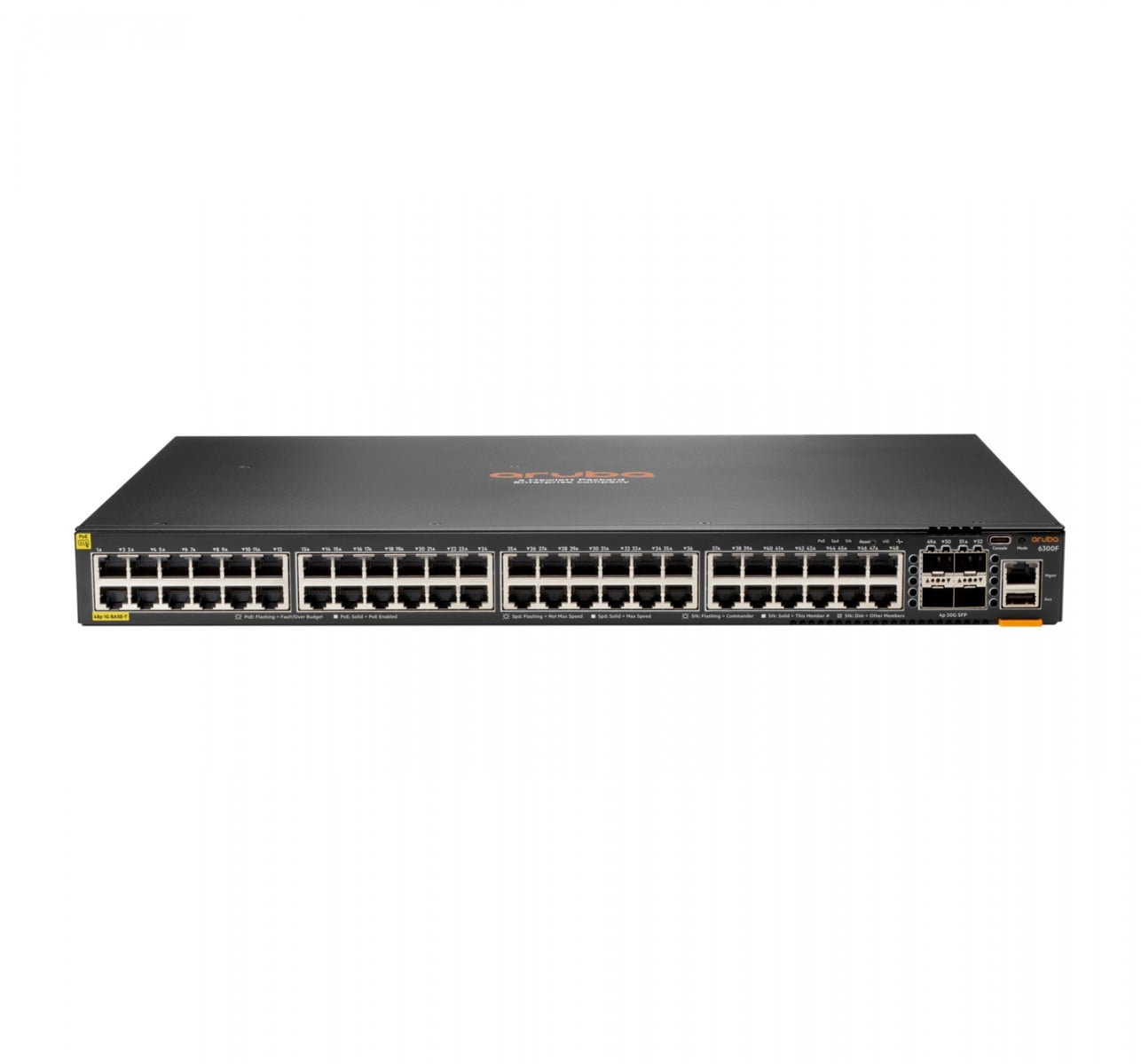 Hewlett Packard Enterprise Aruba 6300F 48-port 1GbE Class 4 PoE & 4-port SFP56 Géré L3 Gigabit Ethernet (10/100/1000) Connexion Ethernet, supportant l'alimentat