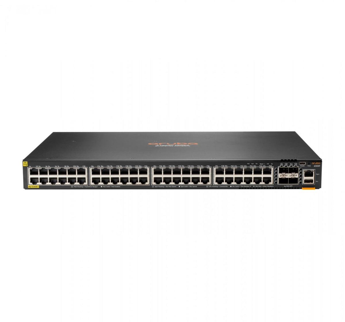 Hewlett Packard Enterprise Aruba 6300F 48-port 1GbE Class 4 PoE & 4-port SFP56 Géré L3 Gigabit Ethernet (10/100/1000) Connexion Ethernet, supportant l'alimentat
