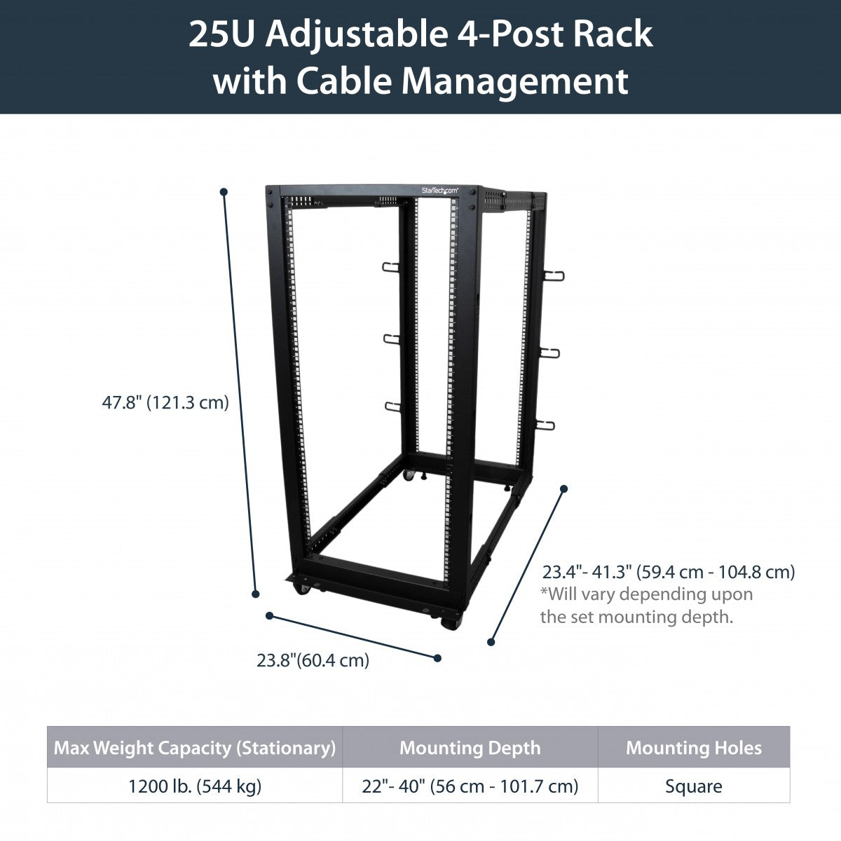 25U Adjustable Depth 4 Post Server Rack