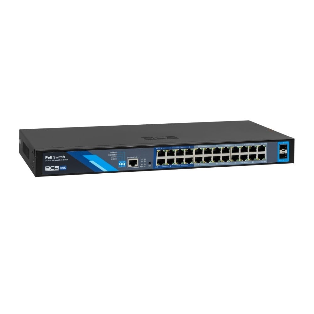BCS BCS-B-SP24G-2SFP-M Commutateur PoE géré 24 ports 1Gbps avec technologie exPoE
