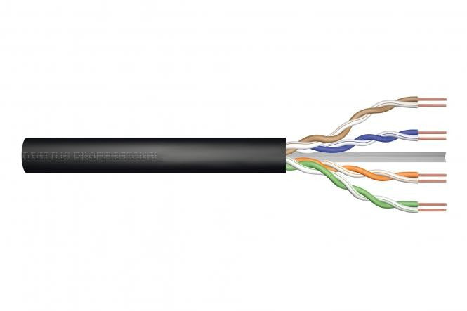 CAT 5e U-UTP outdoor installation cable, 250 MHz Fca (PVC), AWG 23/1, 305 m drum, sx, black