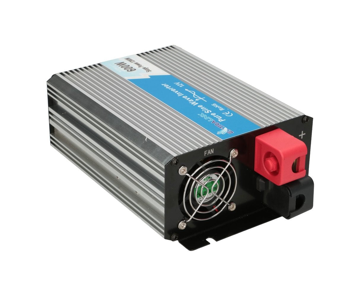 Extralink VOLTAGE CONVERTER 12V - 230V, 600W, PURE SINUS OPIP-600W adaptateur de puissance & onduleur Auto Aluminium, Noir
