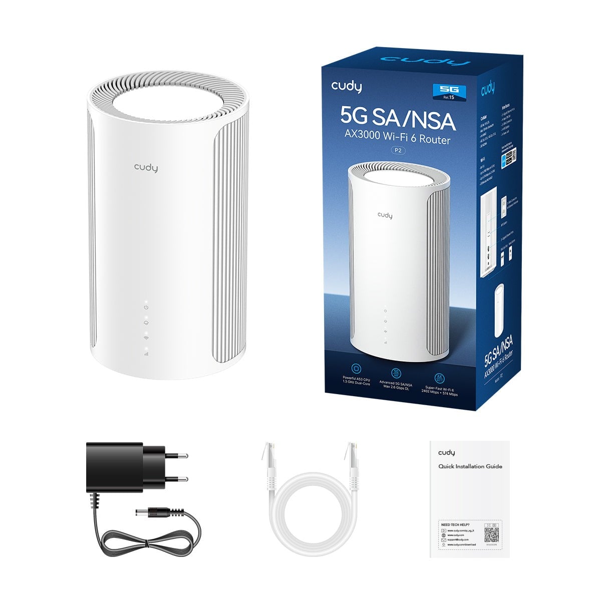 Cudy P2 routeur sans fil 2.5 Gigabit Ethernet Bi-bande (2,4 GHz / 5 GHz) 5G Blanc