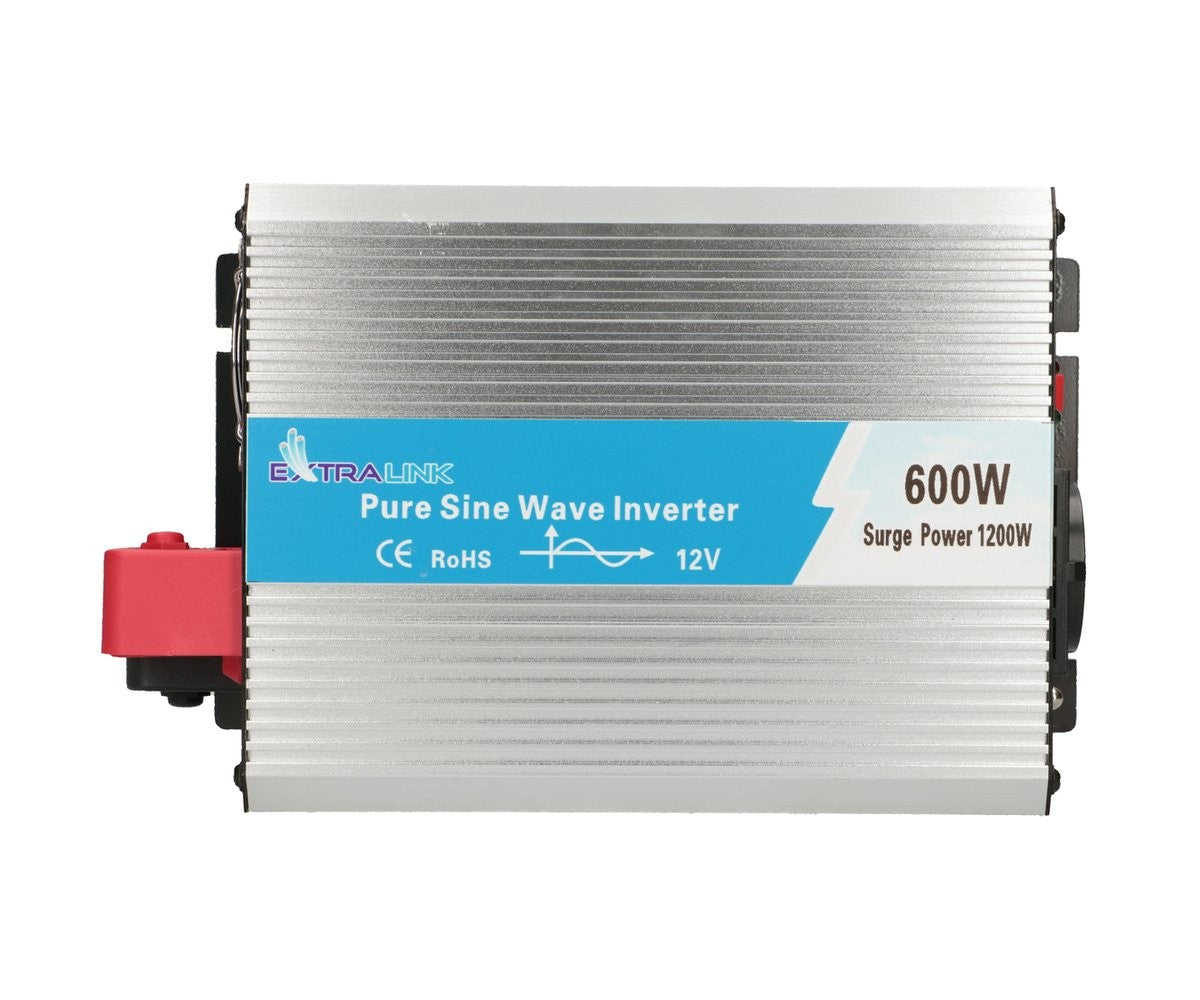 Extralink VOLTAGE CONVERTER 12V - 230V, 600W, PURE SINUS OPIP-600W adaptateur de puissance & onduleur Auto Aluminium, Noir