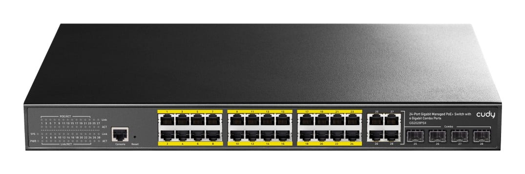 Cudy GS2028PS4 Commutateur Gigabit géré haute performance 24 ports avec PoE 1U a monter en rack