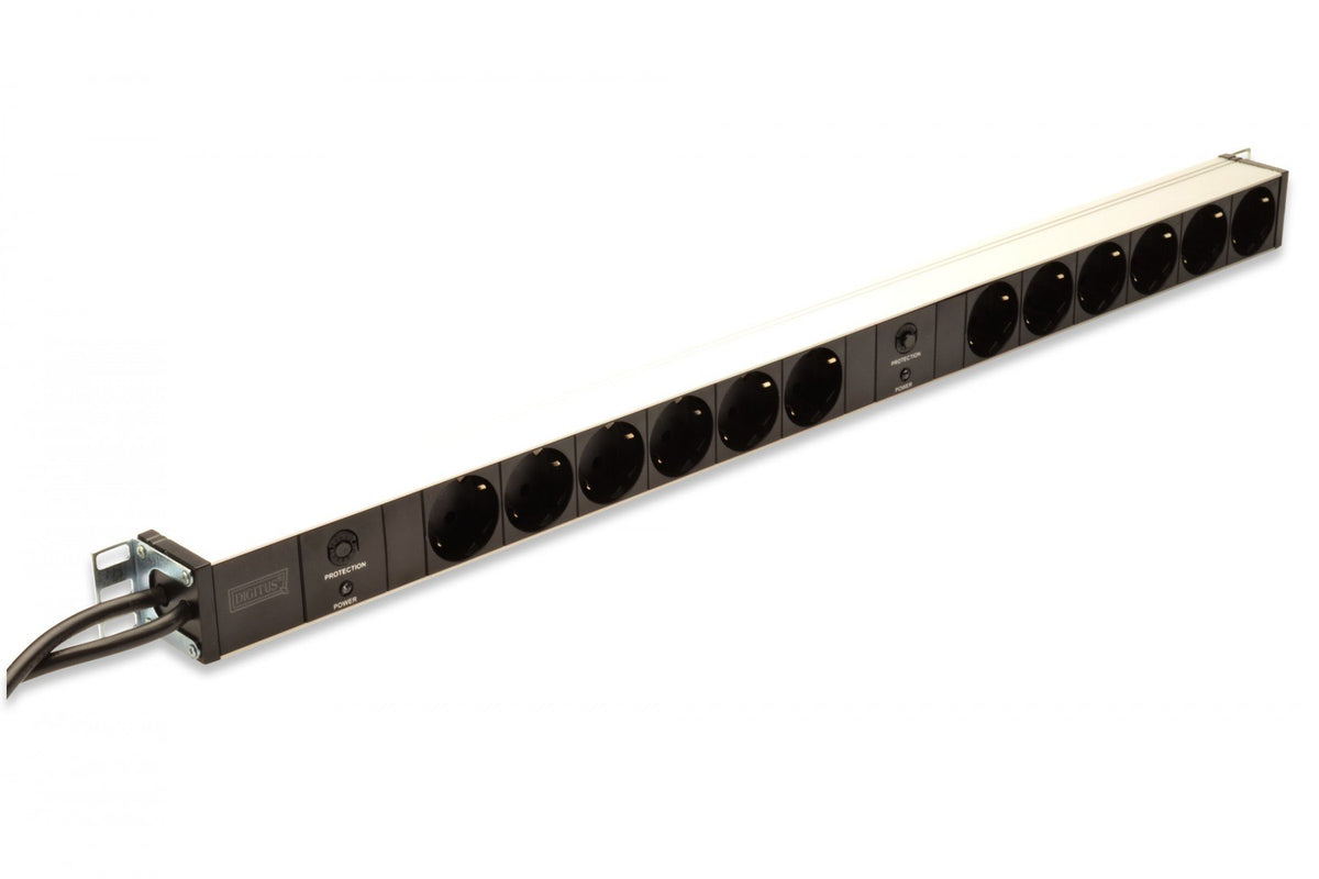 Digitus Bloc multiprise avec profilé en aluminium et protection contre la surcharge, prise électrique a contact de protection avec 12 sorties, connect
