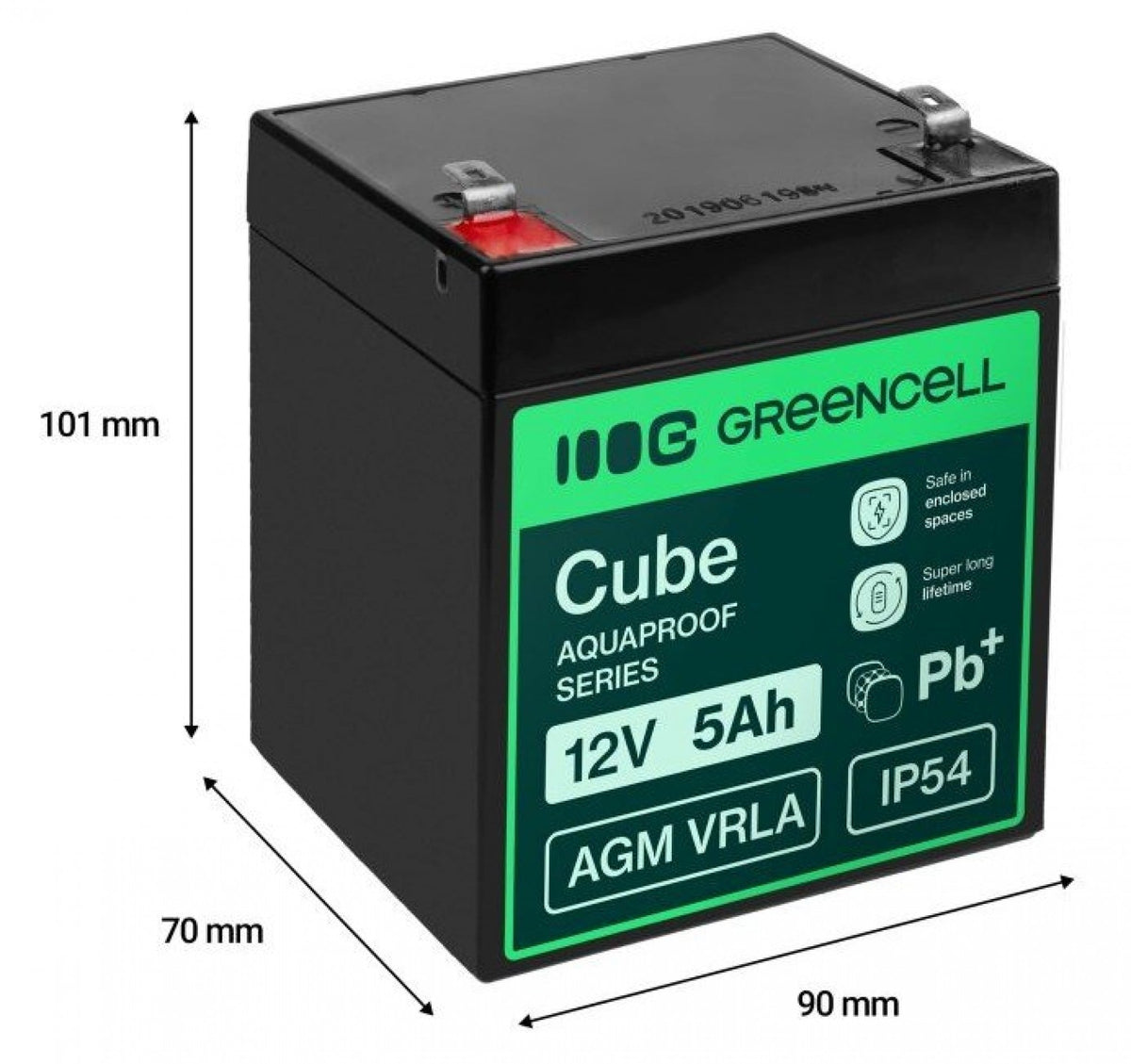 Green Cell AGM12V5AH-J AGM VRLA 12V 5Ah sans entretien Batterie pour caisse enregistreuse, jouet, caméra (91x70x102mm)