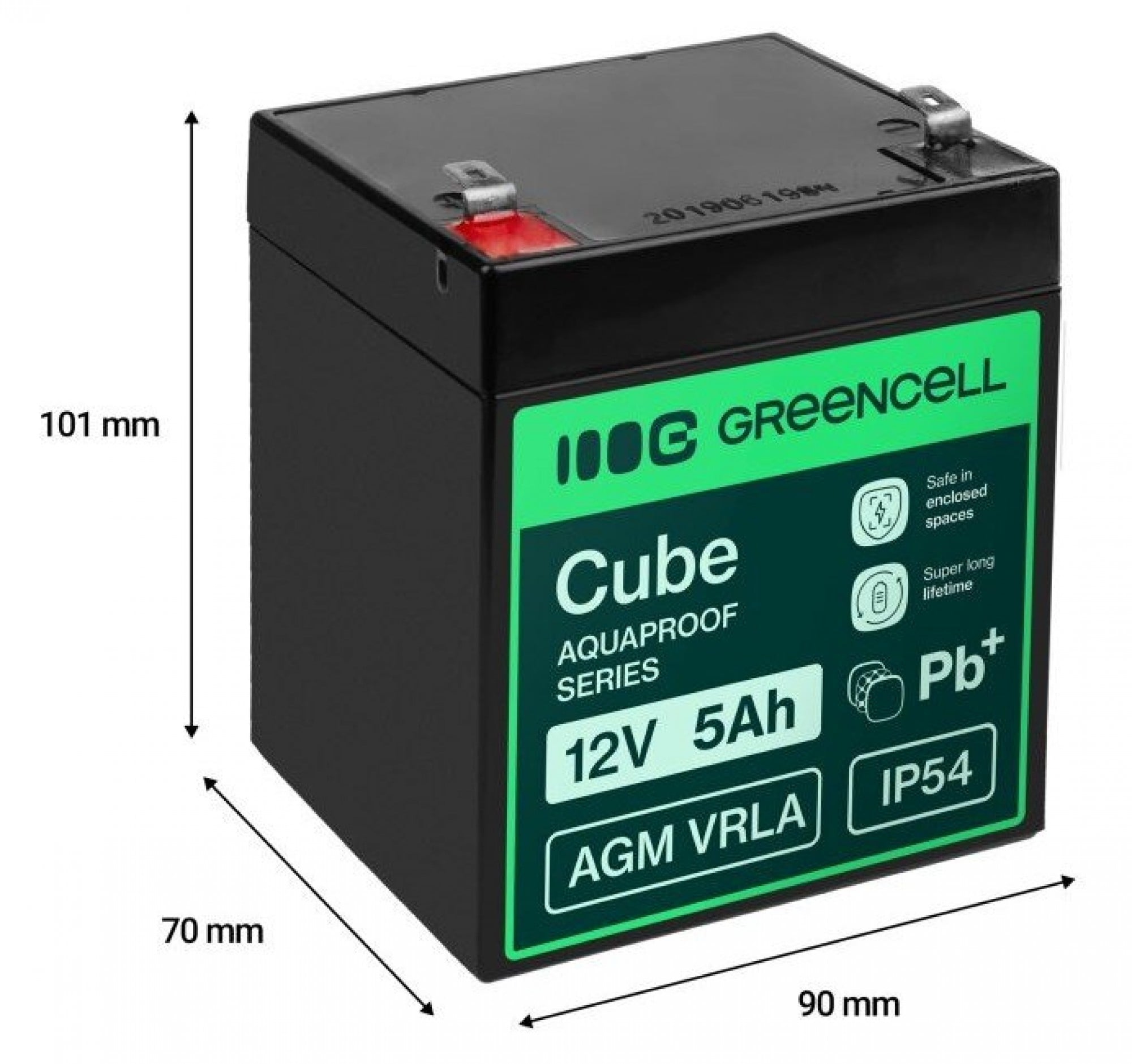 Green Cell AGM12V5AH-J AGM VRLA 12V 5Ah sans entretien Batterie pour caisse enregistreuse, jouet, caméra (91x70x102mm)