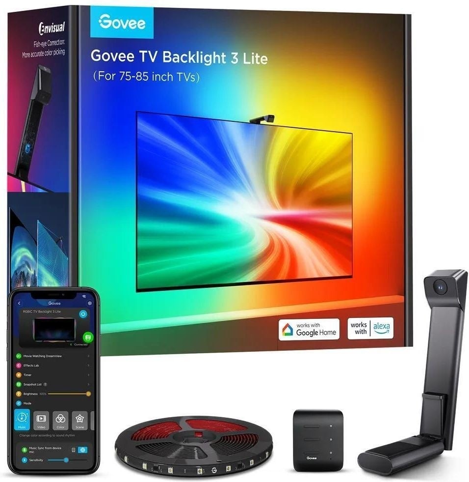 Govee H6099 TV Backlight 3 Lite | Éclairage LED | pour TV 75-85 pouces, RGBICW, Wi-Fi+Bluetooth