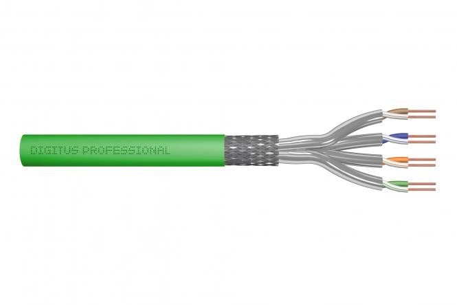 CAT 8.2 S-FTP install. cable, 2000 MHz, AWG 22/1 Dca, 50 m, ring, simplex, green