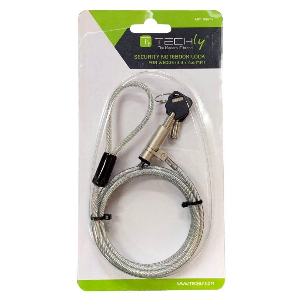 Techly IQ-LOK-13-KT Câble de sécurité pour ordinateur portable Wedge-Lock avec clé 1,8 m