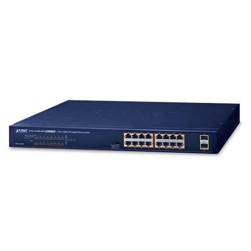 PLANET GSW-1820HP commutateur réseau Non-géré Gigabit Ethernet (10/100/1000) Connexion Ethernet, supportant l'alimentation via ce port (PoE) 1U Bleu