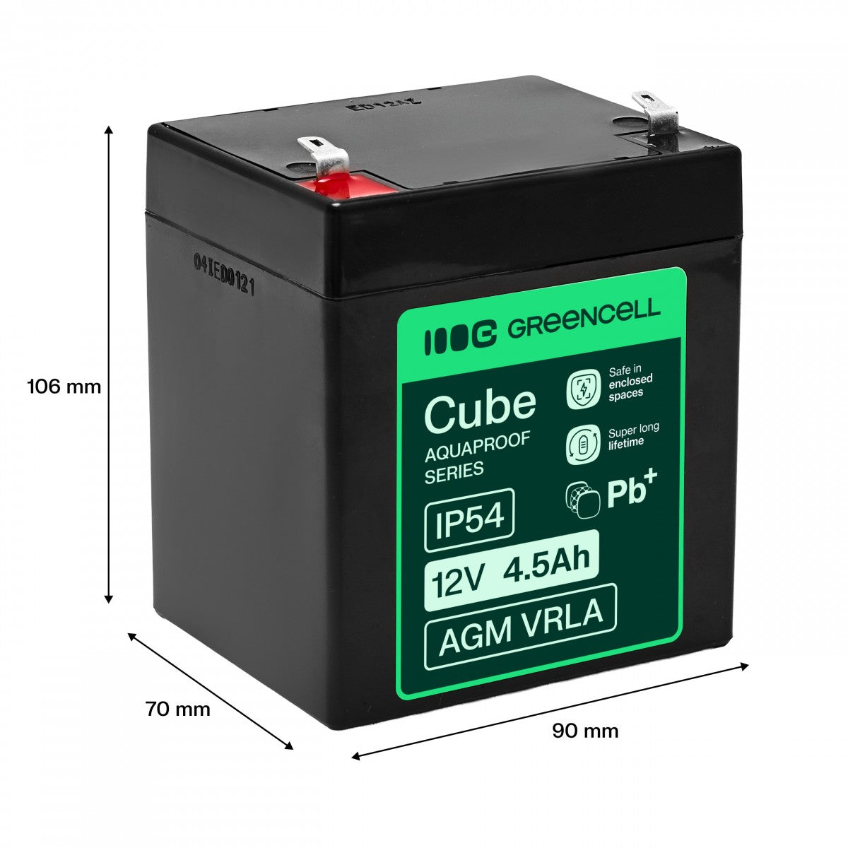 Batterie sans entretien Green Cell AGM VRLA 12V 4.5Ah pour caisses enregistreuses, jouets, caméras (90x70x106mm)