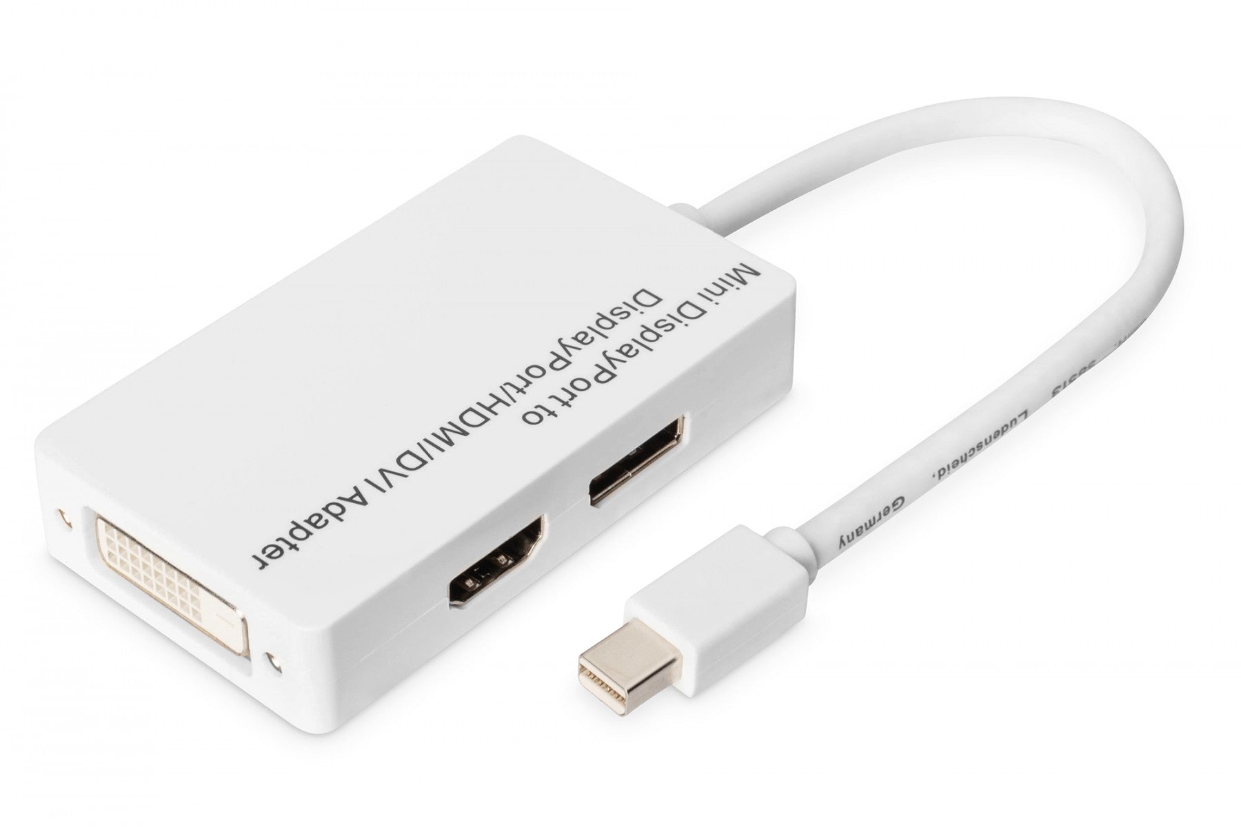 Câble de répartition DisplayPort, miniDP - DP+HDMI+DVIM/F, 0,2 m, compatible DP 1.1a, CE, blanc