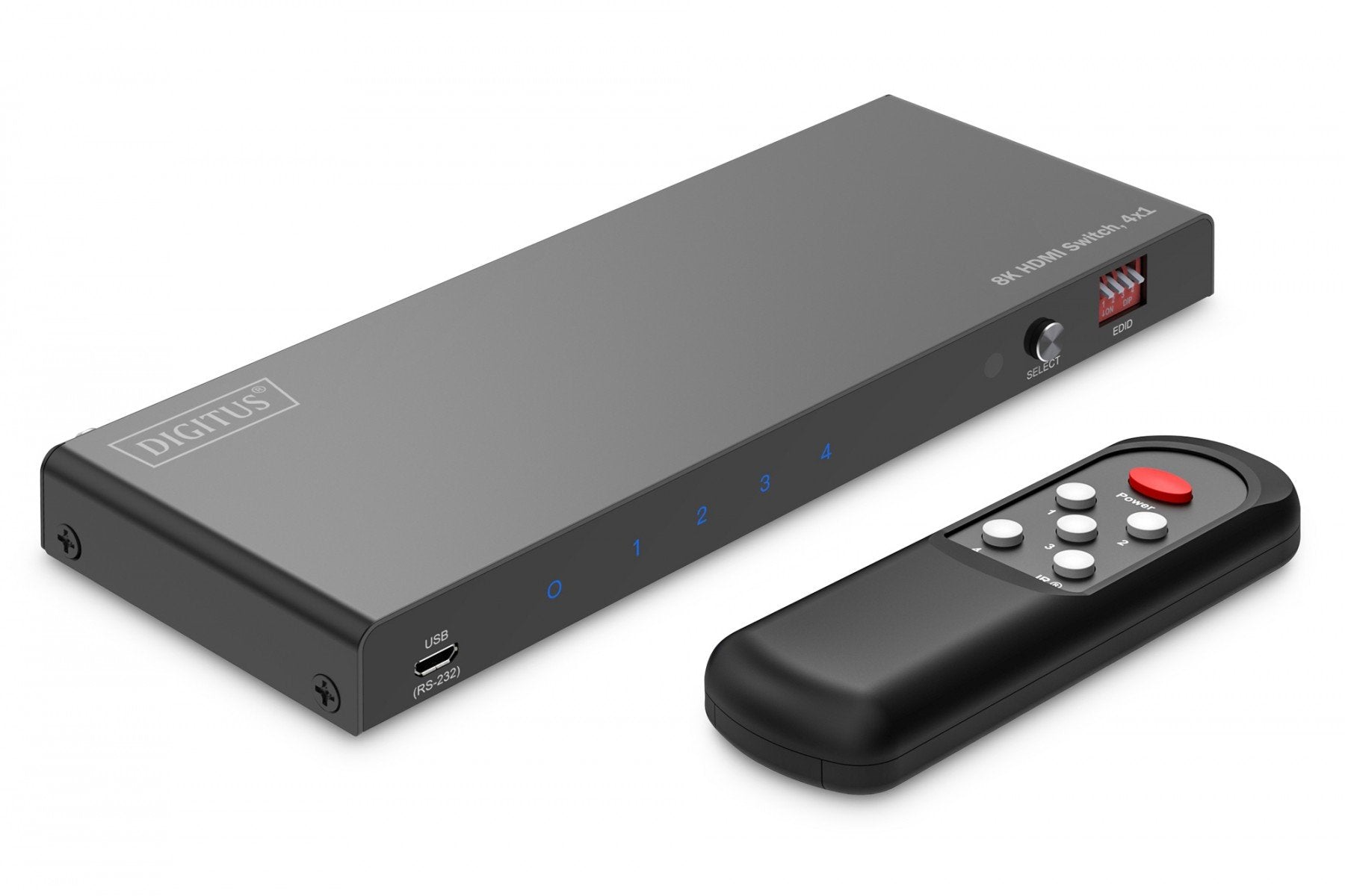 Commutateur HDMI 4x1, 8K/60Hz (4:4:4) avec HDR, 48 Gbps, HDCP 2.3, Toslink / Stéréo, EDID