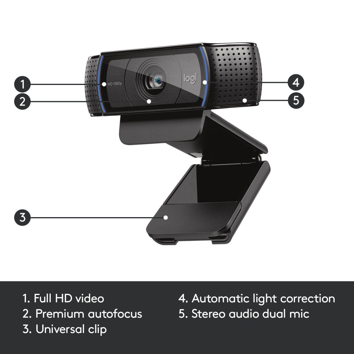 LOGITECH HD Pro Webcam C920 Webcam colour 1920 x 1080 audio USB 2.0 H.264