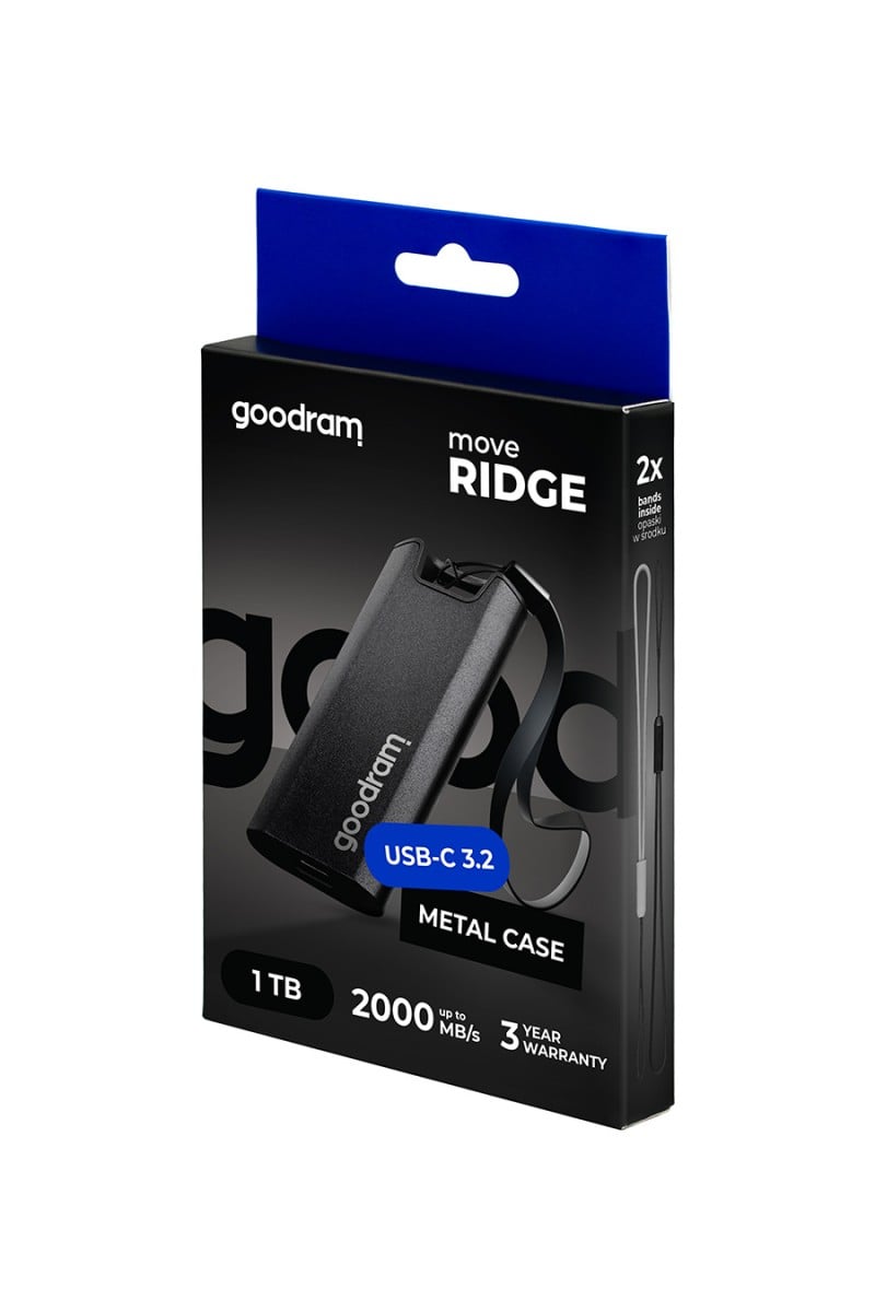 Goodram SSDR-GMRE-01T-K0 disque SSD externe 1 To 3.2 Gen 2 (3.1 Gen 2) Noir