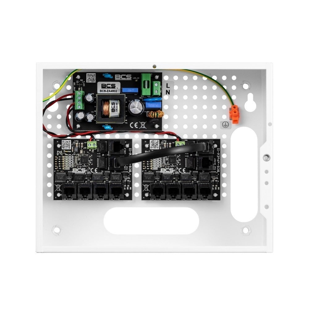 BCS BCS-IP8/E-S Ensemble d'alimentation PoE pour caméras IP, boîtier intérieur, jusqu'a 9 récepteurs