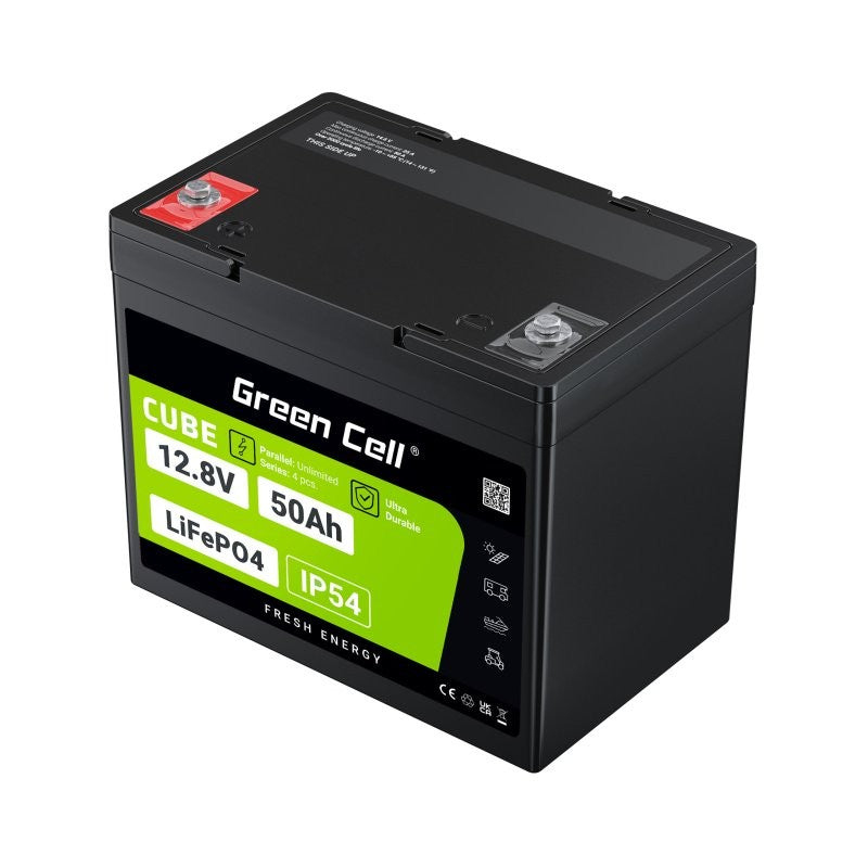 Green Cell LFPGC12V50AH CUBE Batterie LiFePO4 50Ah 12.8V 640Wh Lithium-Fer-Phosphate pour Camping-car, Chariot de golf, Éolienne
