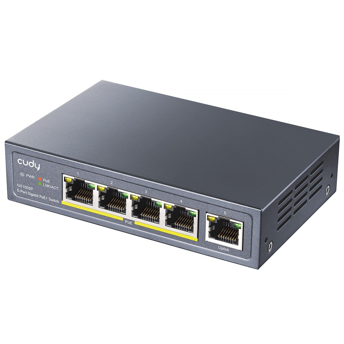 Cudy GS1005P commutateur réseau Non-géré Gigabit Ethernet (10/100/1000) Connexion Ethernet, supportant l'alimentation via ce port (PoE) Gris