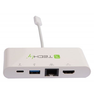 Techly IADAP USB31-DOCK1 Adaptateur USB-C vers HDMI 4K, USB-A 3.0, RJ45 Gigabit, USB-C PD