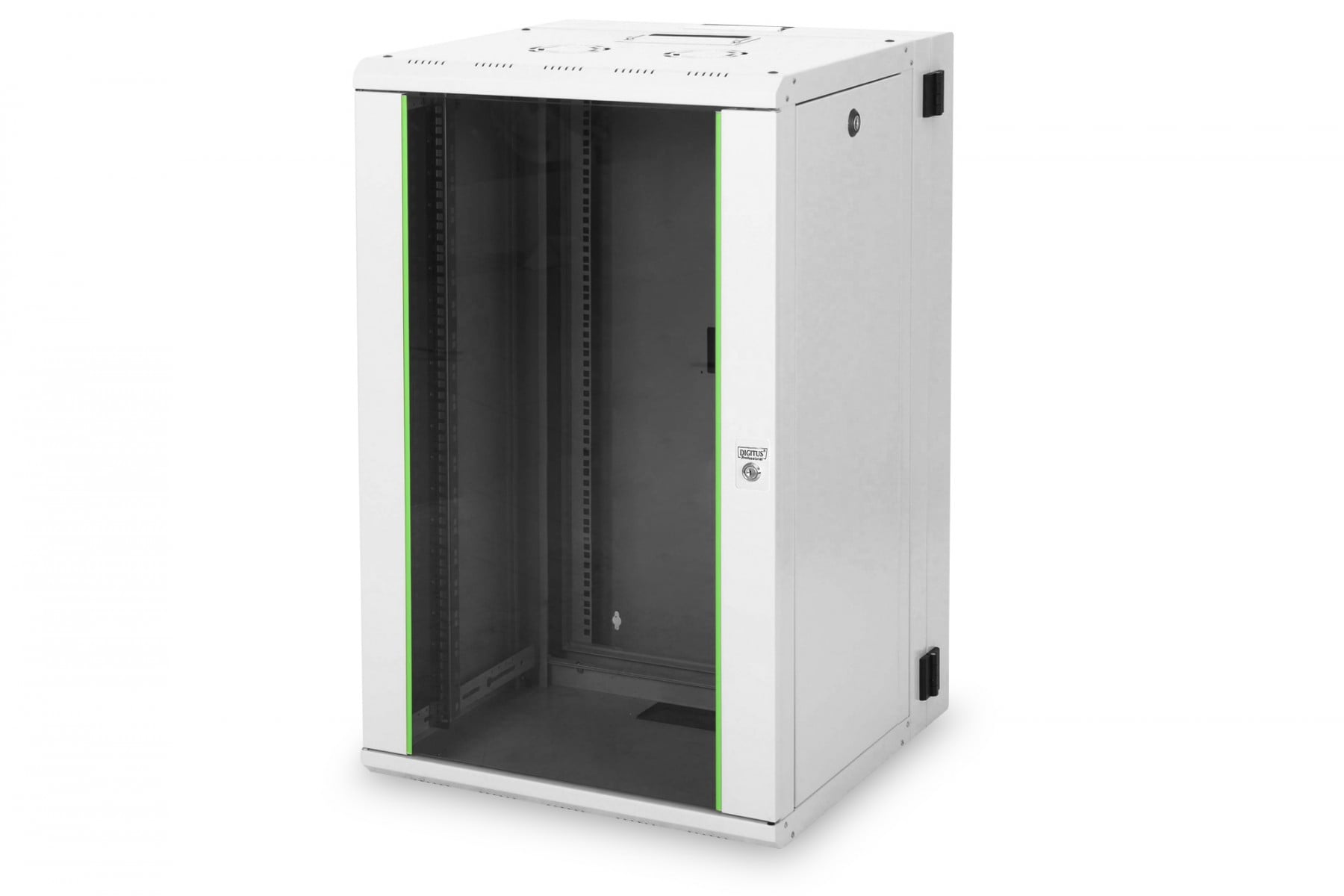 "Armoire réseau suspendue Unique 19"" 20U rack 600x600, porte en verre, grise, divisée, assemblée, 100kg double sectionnée, pivotante, grise (RAL 7035)"