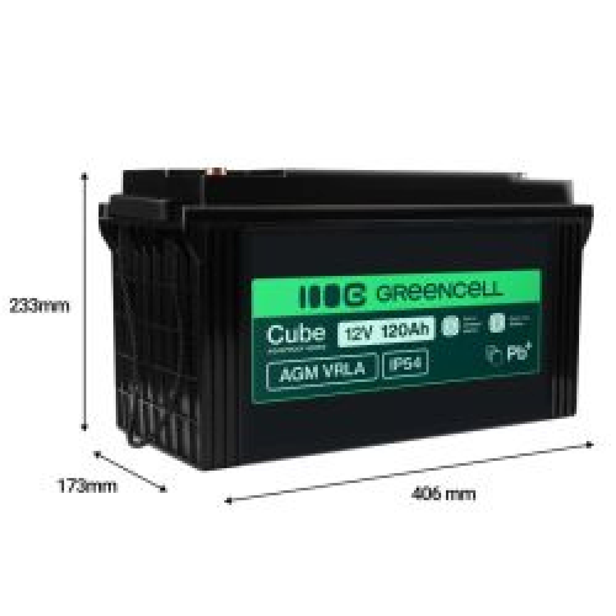 Green Cell AGM12V120AH-J AGM VRLA 12V 120Ah sans entretien Batterie pour bateaux, panneaux solaires (173x406x233mm)