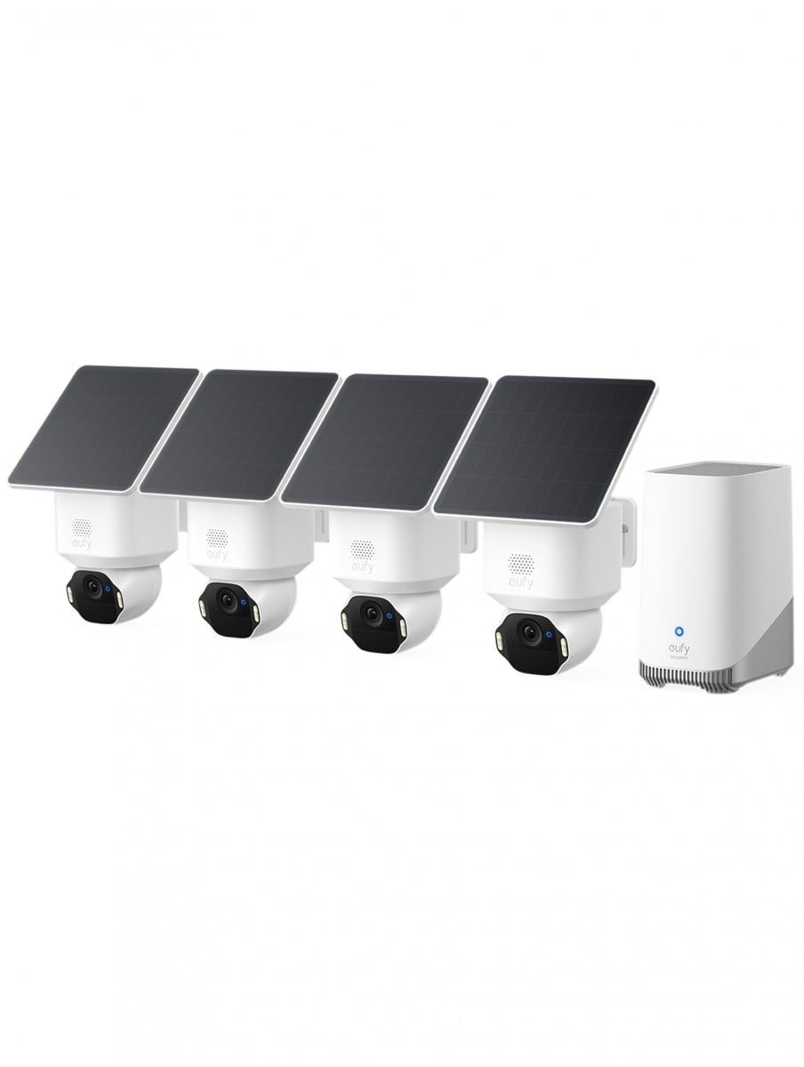 Eufy E8173322 SoloCam E42 Kit de 4 caméras 4K avec HomeBase S380, panneau solaire, IP65